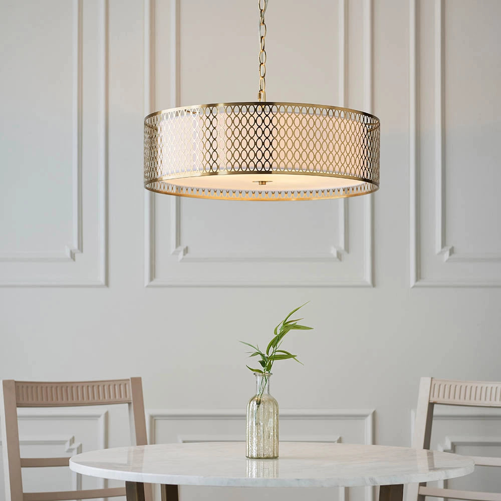 Lampadario rotondo traforato oro 3xE27 Cordero Endon