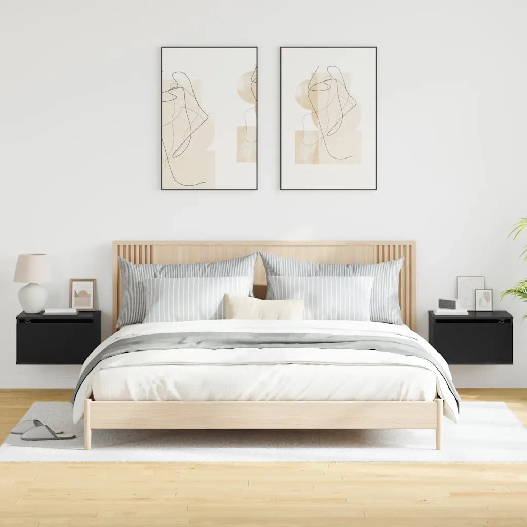 Set di 2 Comodini | Armadio da Notte | Mobiletto da notte a Parete con Luci LED Neri