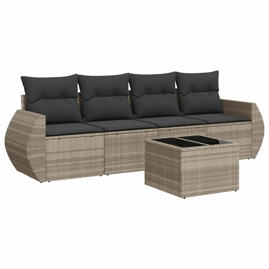 Set Divano da Giardino 5pz con Cuscini Grigio Chiaro Polyrattan 3221091