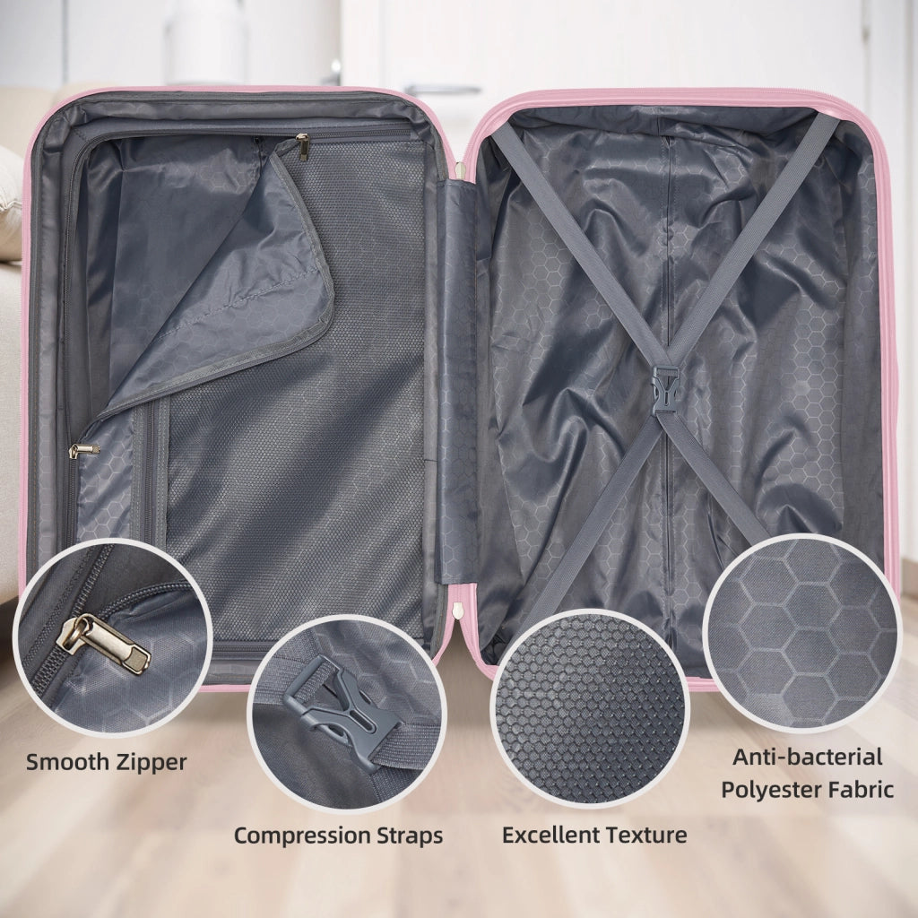 Set di valigie rigide espandibili a 6 pezzi con borsa weekender e beauty case in abs rosa