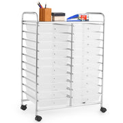 Carrello cassettiera multiuso e leggero con 20 cassetti, Contenitore con ruote per ufficio e casa Trasparente
