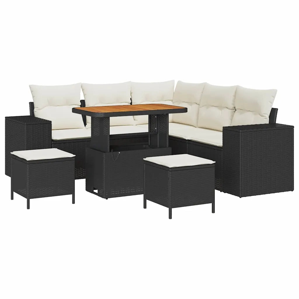 Set Divano da Giardino 8 pcs Nero e Crema polyrattan