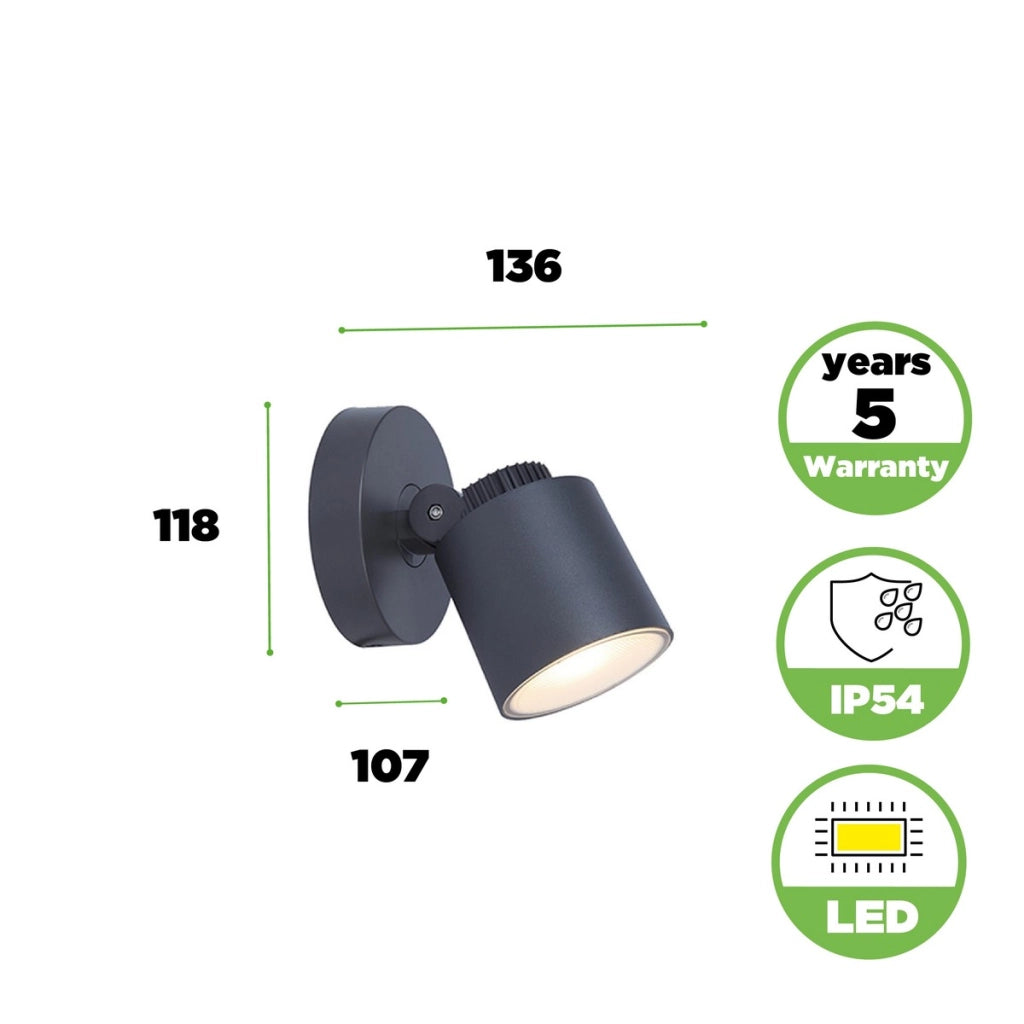 Applique esterna Explorer LED 5W antracite IP54 Lutec