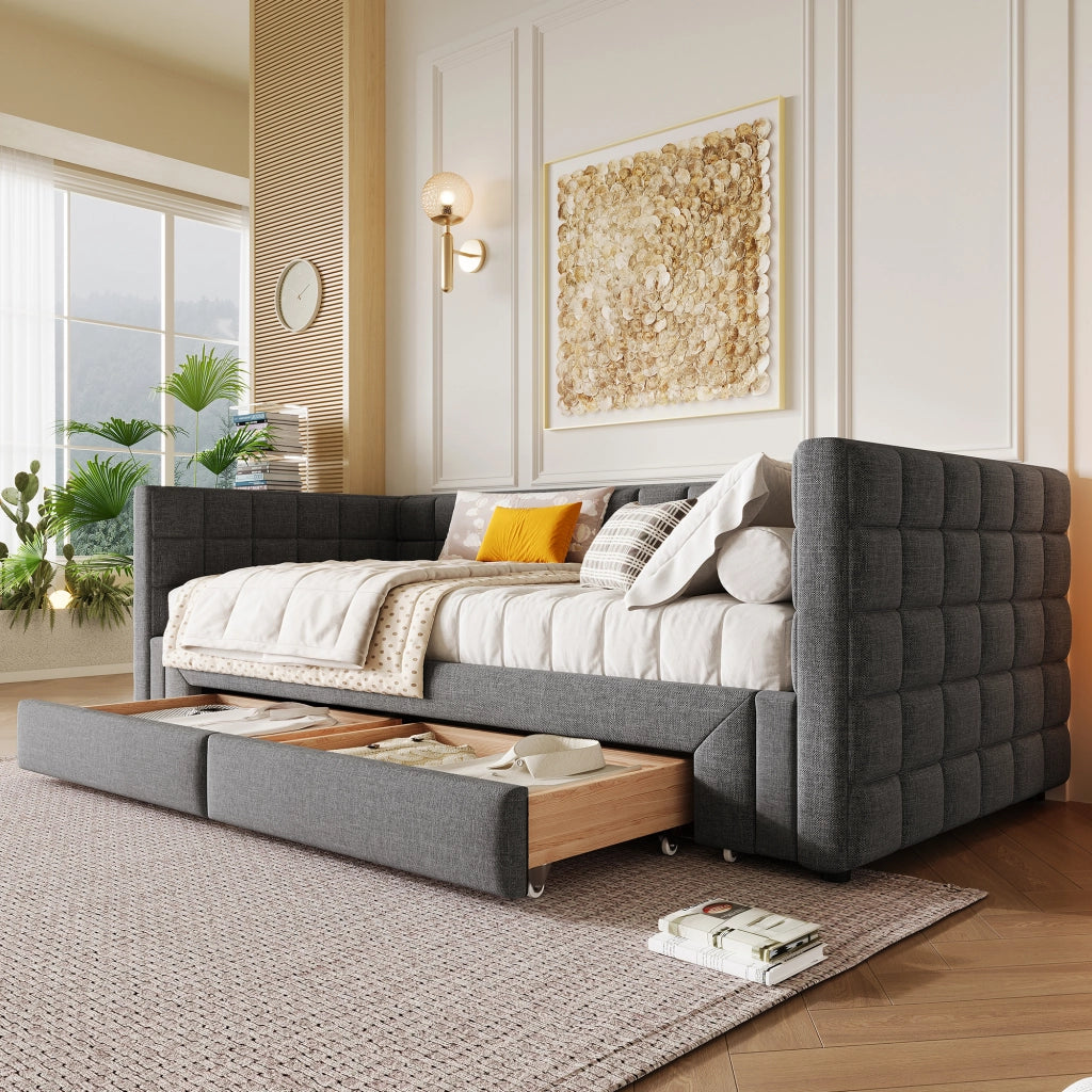 LETTO Divano Estraibile 90x200 cm Velluto Grigio con 2 cassetti