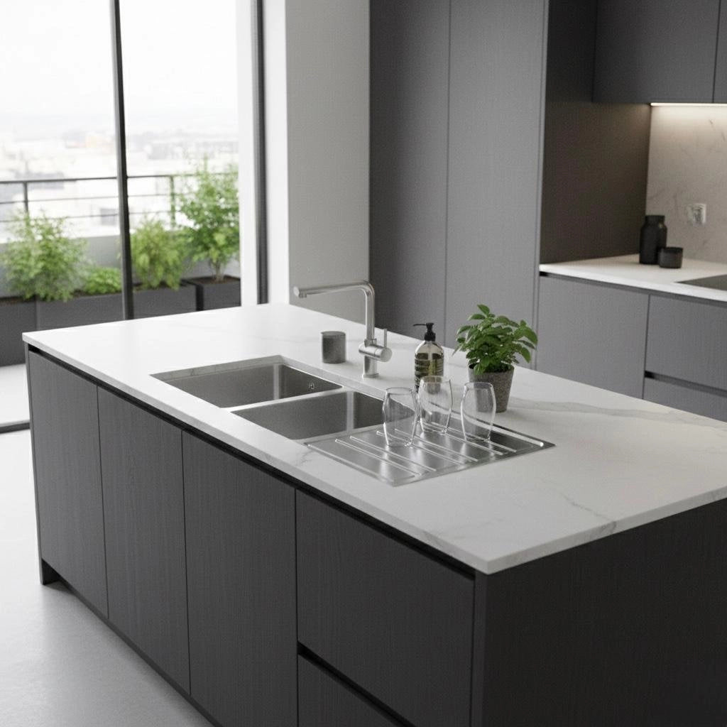 Lavello incasso in acciaio inox 120x50 cm gocciolatoio DX  - Cromo
