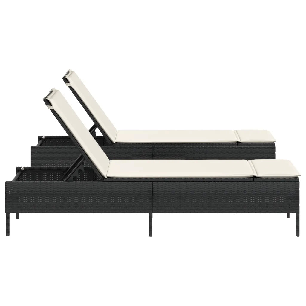 Lettini Prendisole con Cuscini 2 pz Neri in Polyrattan 3261587