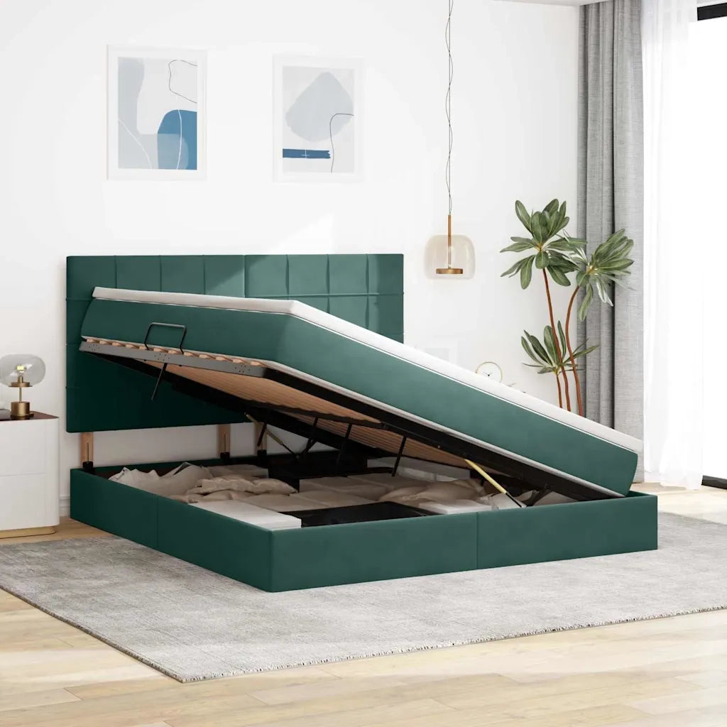 Letto con contenitore e materasso Verde Scuro 180 x 200 cm