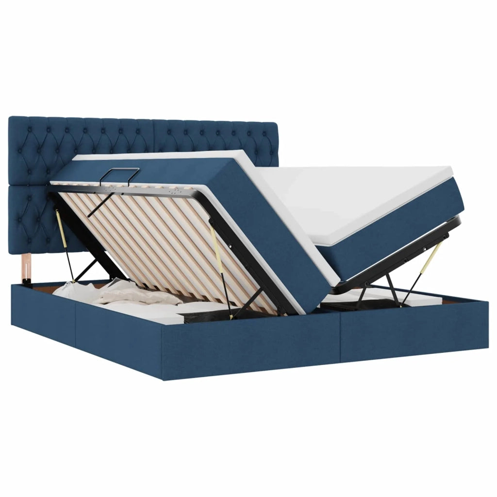 Letto con luci a strisce a LED Blu 180 x 200 cm Tessuto