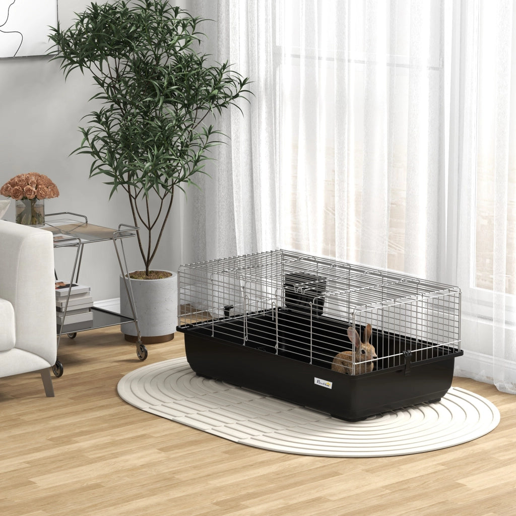 Gabbia per Conigli 2 Porte ¨C zephmum ¨C Nero Argento Metallo Plastica 100x55x41 cm