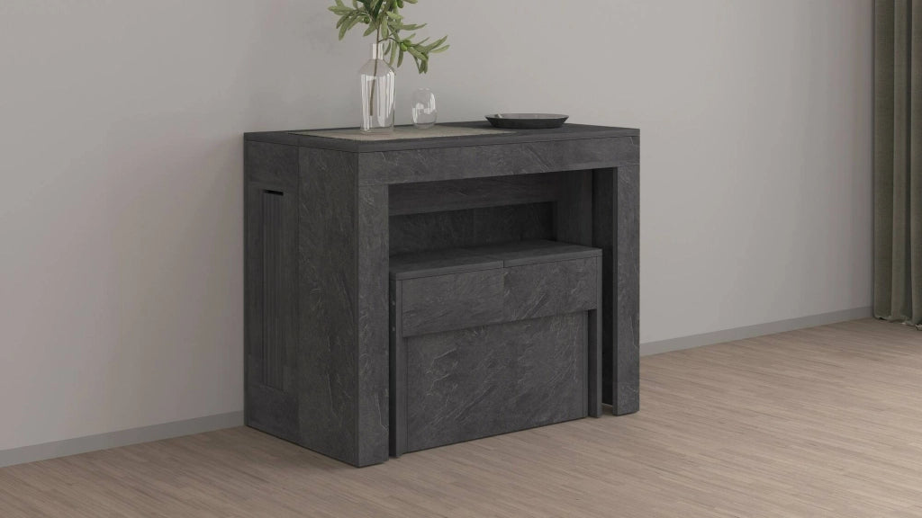 Set tavolo e sedie Badesi, Composizione multiuso, Set con consolle e 1 panca allungabili, 100% Made in Italy, 66x25h45 cm, Ardesia