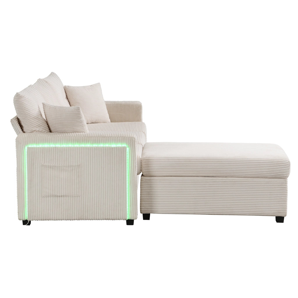 Divano Angolare Modulare 3 Posti con Ottoman e LED ¨C MINIMAL ¨C Tessuto, L-Form