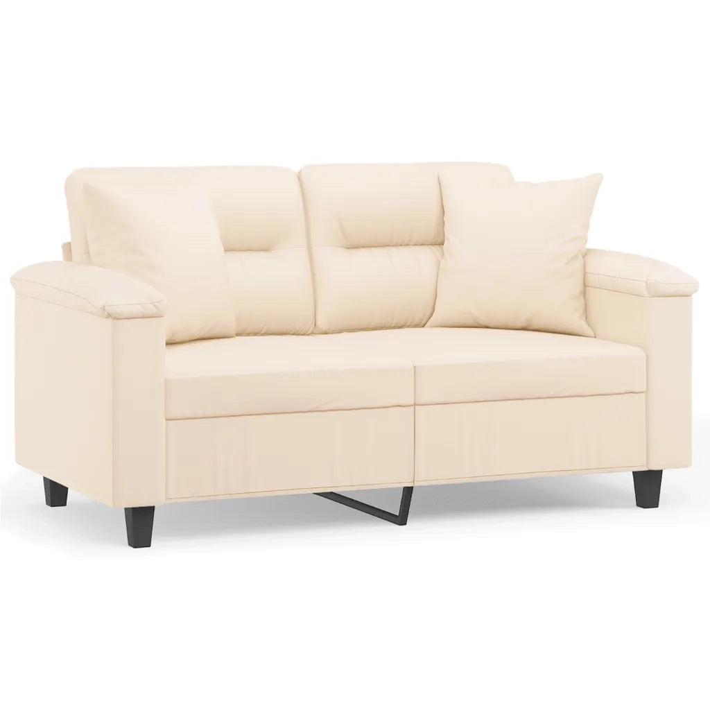 Divano a 2 Posti con Cuscini Beige 120 cm Tessuto Microfibra