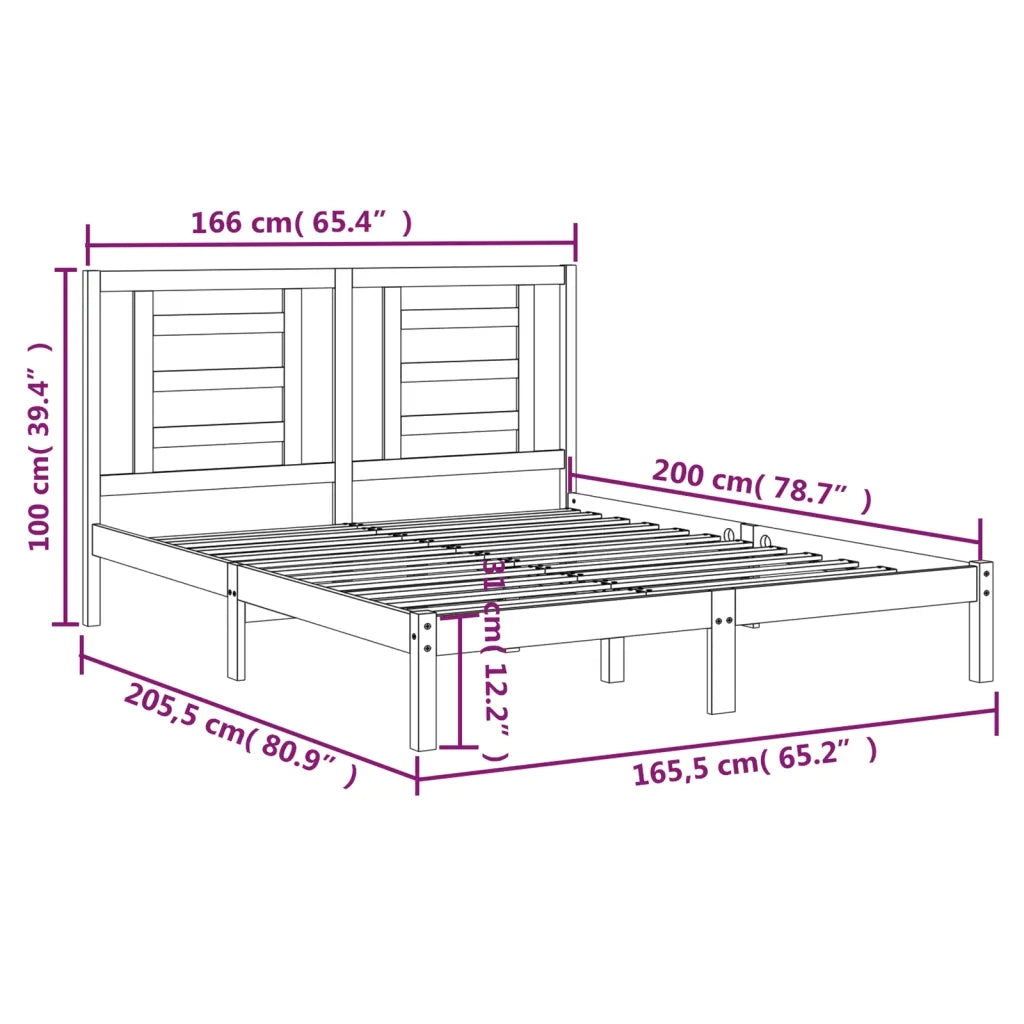 Letto matrimoniale | Letto per adulti | Giroletto senza Materasso 160x200 cm in Legno Massello di Pino