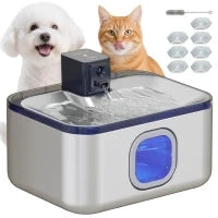 Fontana per Gatti in Acciaio Inossidabile 5L Bebedero Gatti Automatico Fontana d'Acqua per Più Animali con Luce LED Pompa Super Silenziosa Sensore di Movimento e Filtro a 3 Livelli