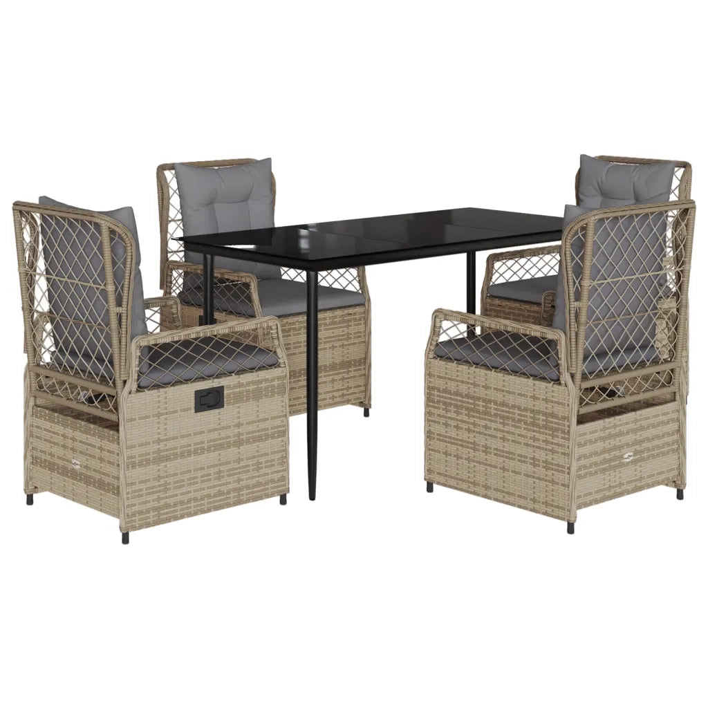 Set da Pranzo da Giardino 5 pz con Cuscini Beige in Polyrattan