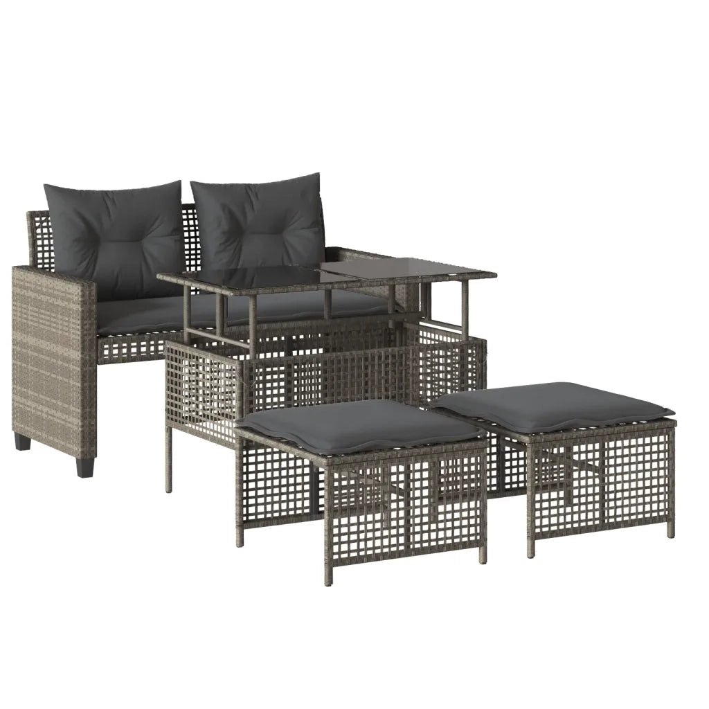 Divano da Giardino 4pz Cuscini-Sofa da Giardino-Divano da esterno Grigio Chiaro Polyrattan e Vetro