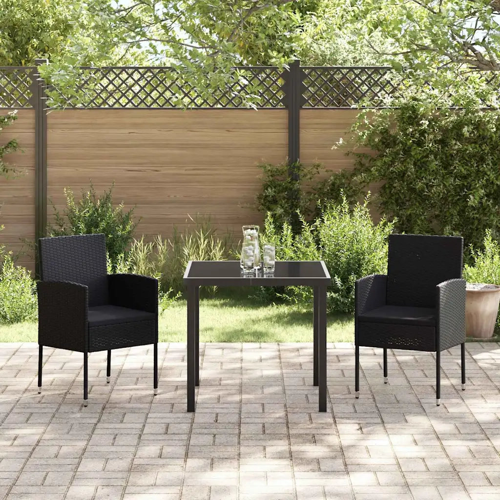 Set da Pranzo per Giardino con cuscino 3 pcs Nero polyrattan