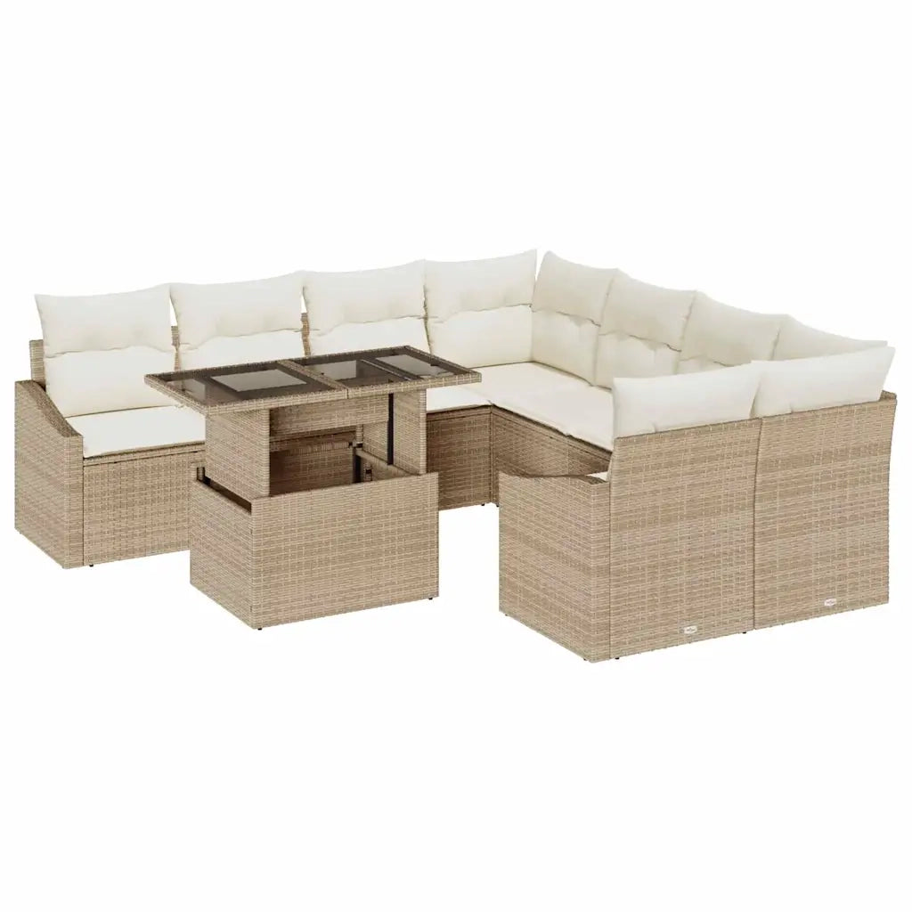 Set Divano da Giardino 9 pcs Beige e Crema polyrattan 3348977