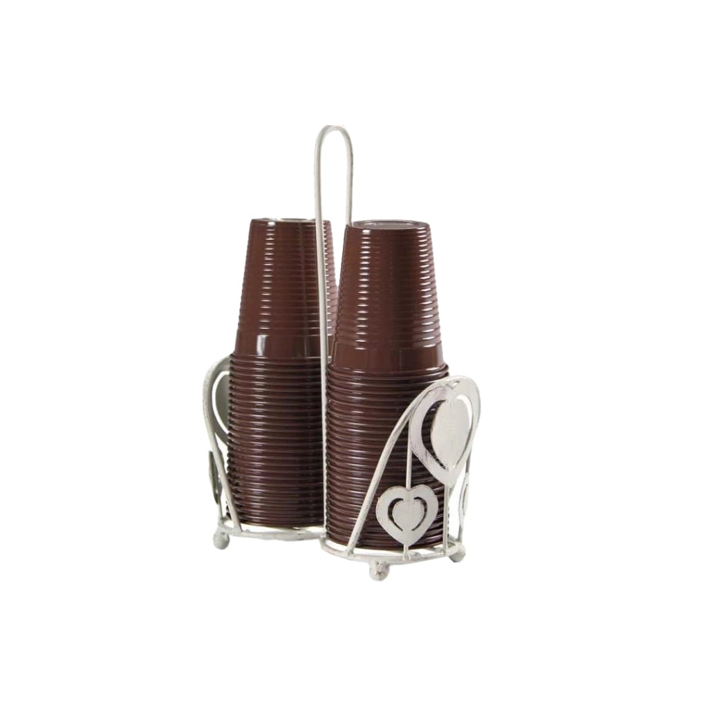 PORTABICCHIERI IN METALLO BIANCO CON CUORE 25,5CM STILE SHABBY