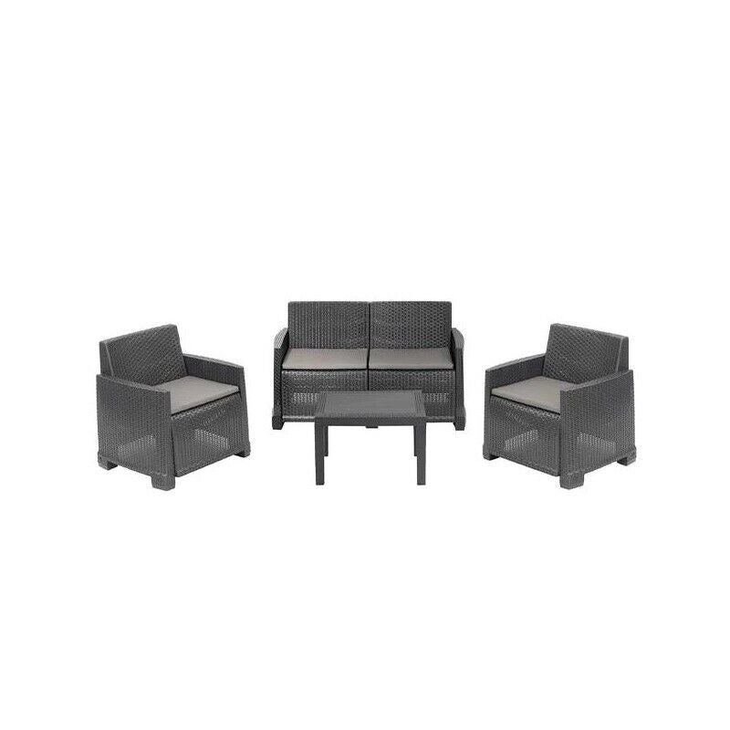 MAURY'S SET DA GIARDINO ANGELA CON EFFETTO RATTAN CON CUSCINI IN COLORE ANTRACITE