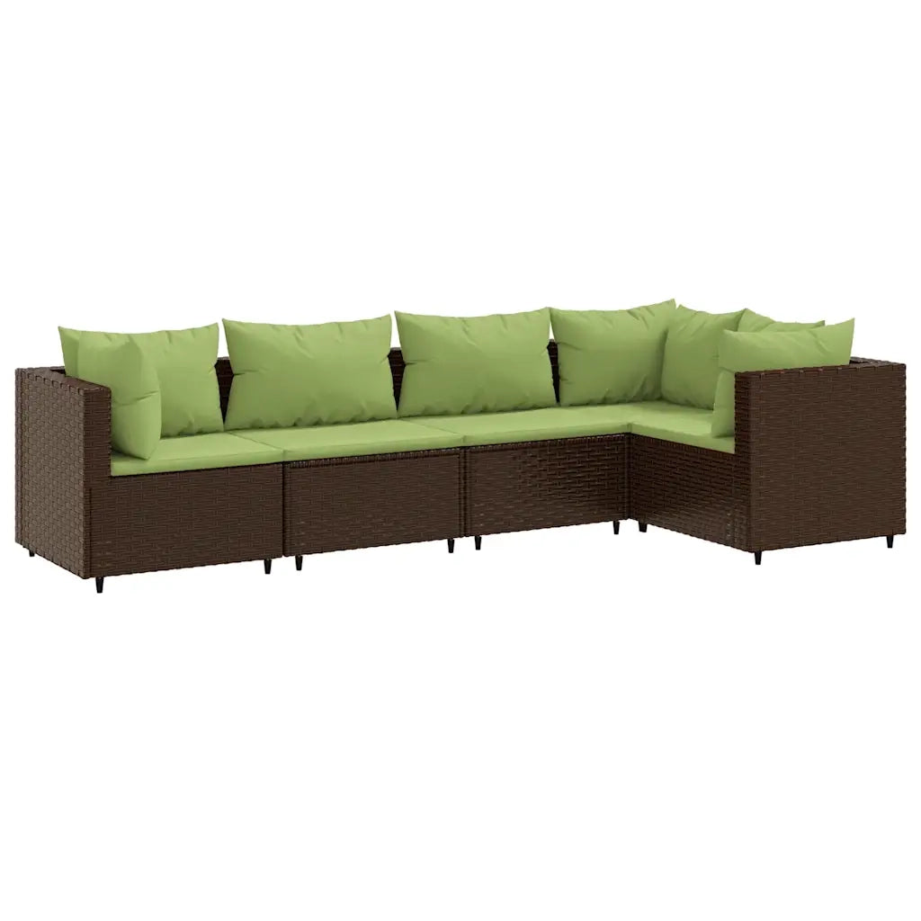 Set Divani da Giardino 5 pz con Cuscini Marrone in Polyrattan 3308094