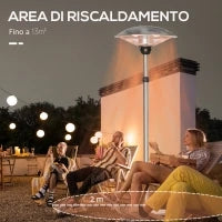 Fungo Riscaldante da Esterno con 3 Temperature e Altezza Regolabile in Acciaio e Alluminio, Argento