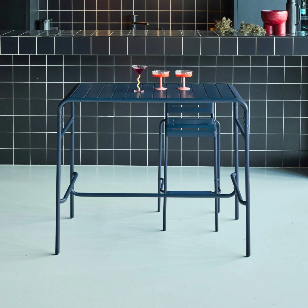 Tavolo alto da giardino bistrot in acciaio, 4 posti, 120cm, blu navy