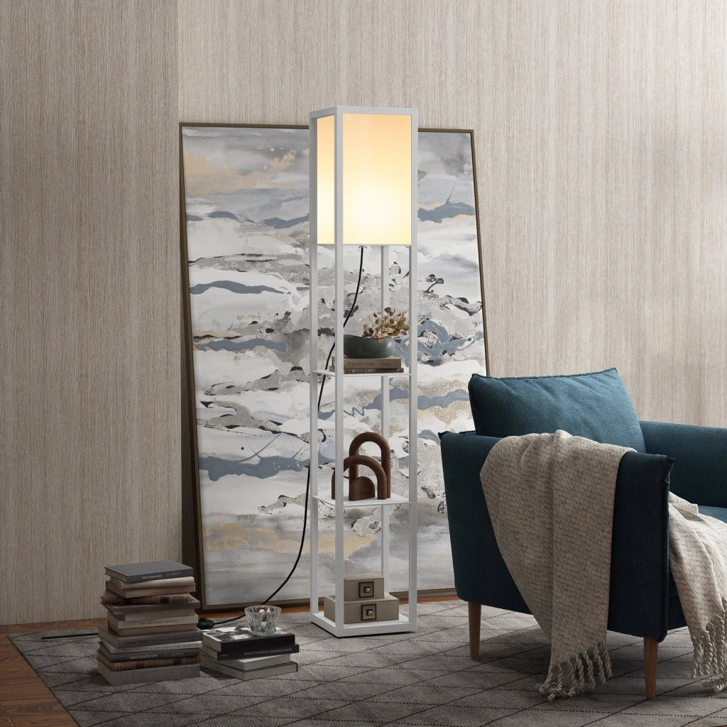Lampada da Terra con Mensole ¨C Minimal ¨C Bianco MDF 26x26x160cm