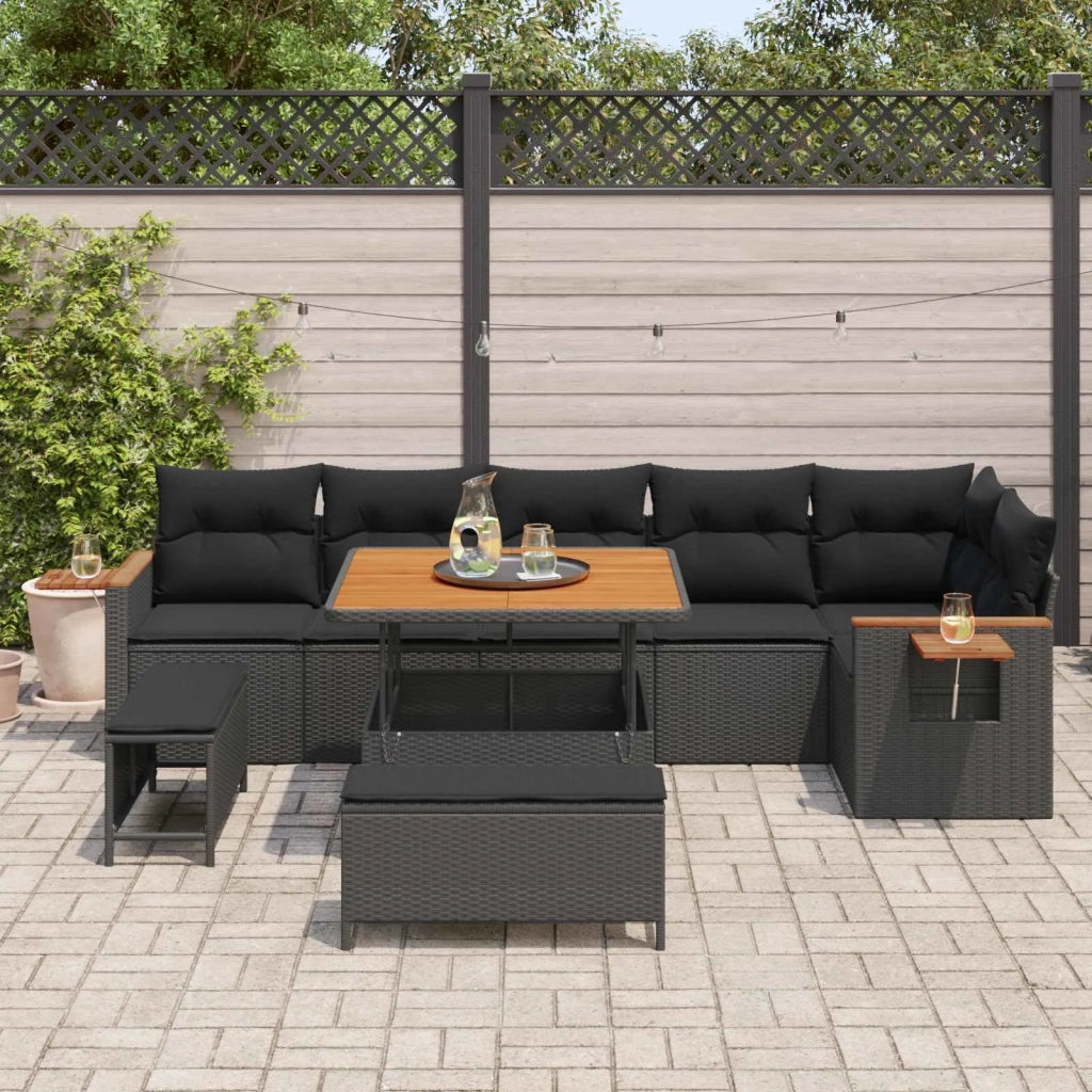 Set Divano da Giardino con cuscino 9 pcs Nero