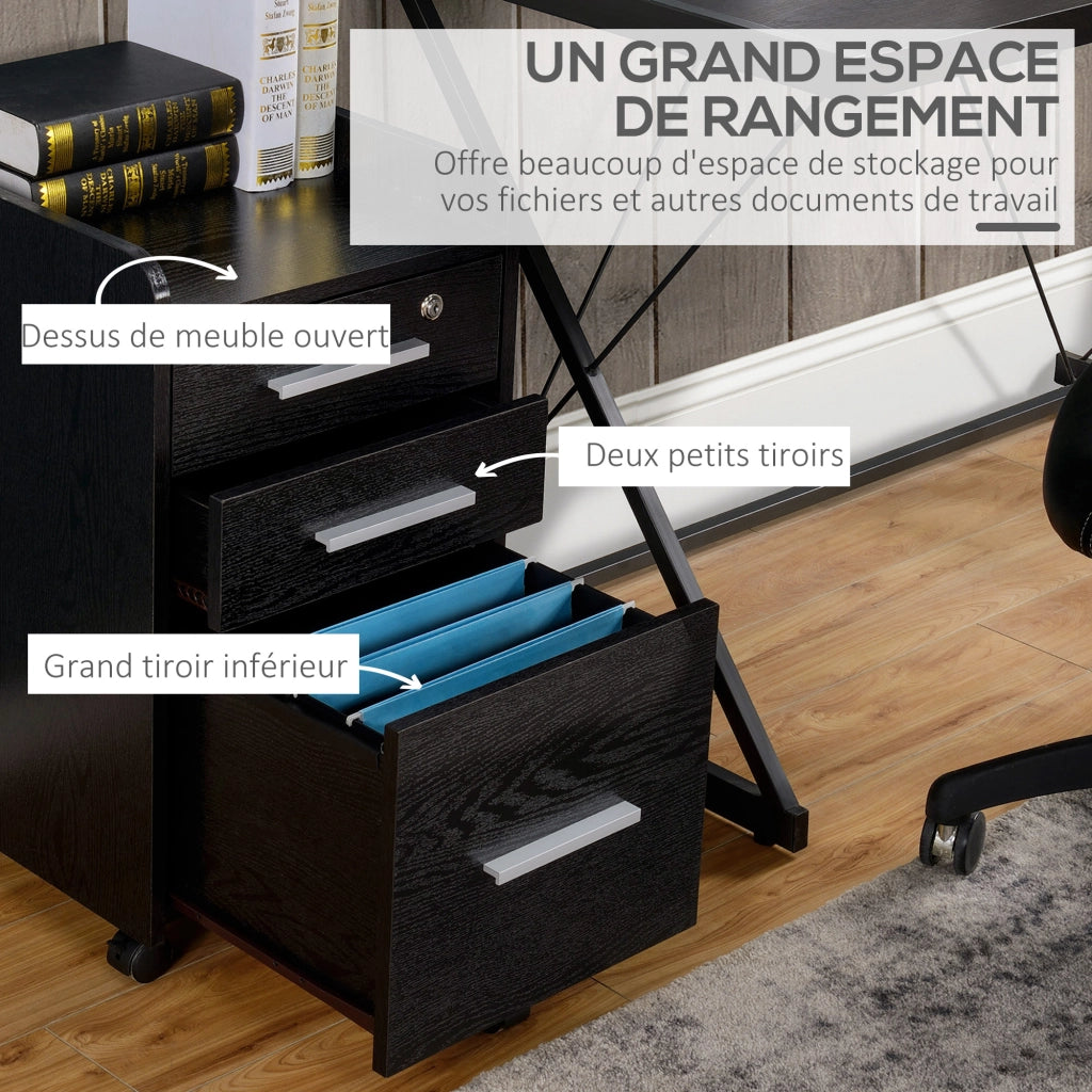 Scrivania con cassetti ¨C zephmum ¨C legno nero 3 cassetti con ruote