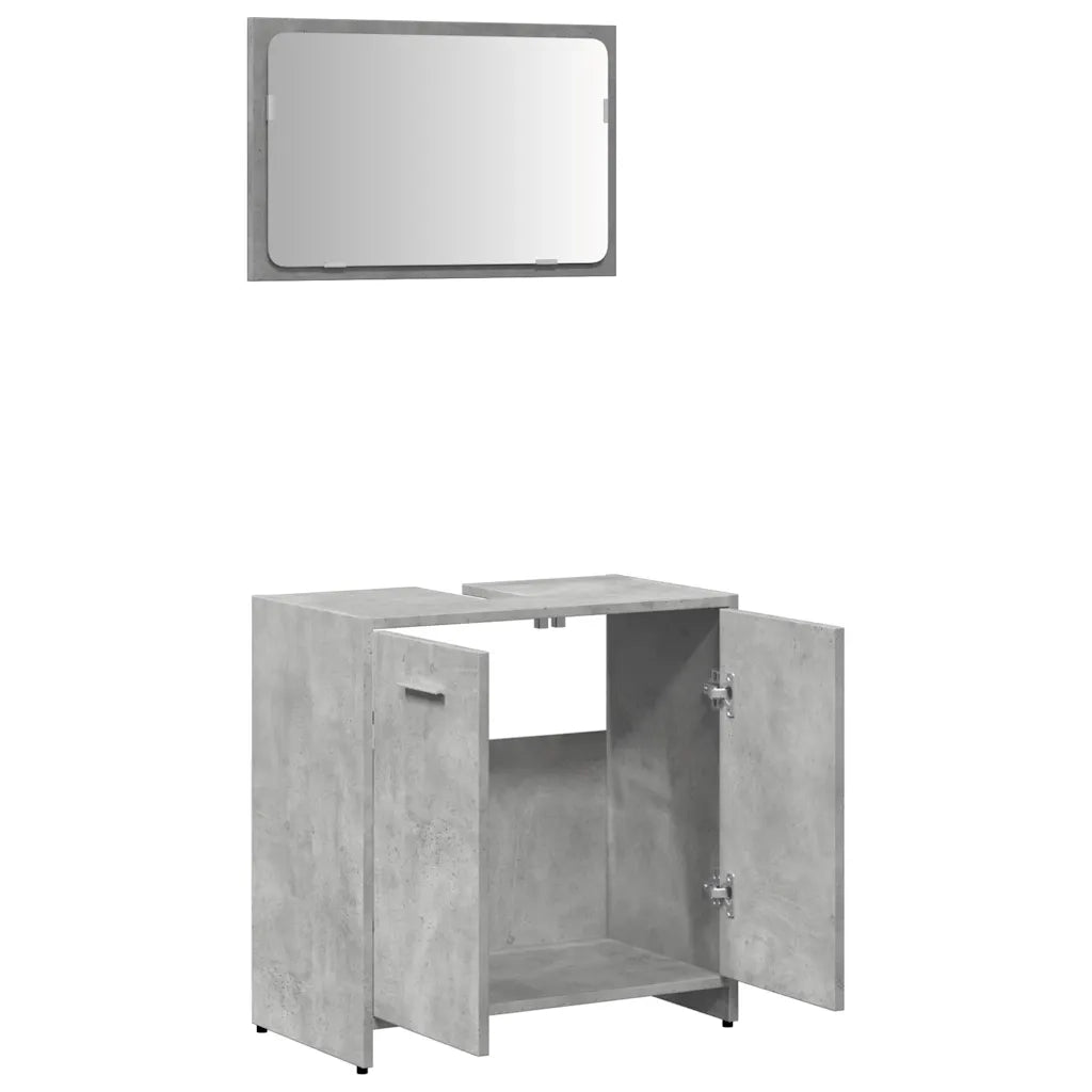 Mobile da Bagno | Armadio da bagno con Specchio Grigio Cemento Legno Multistrato