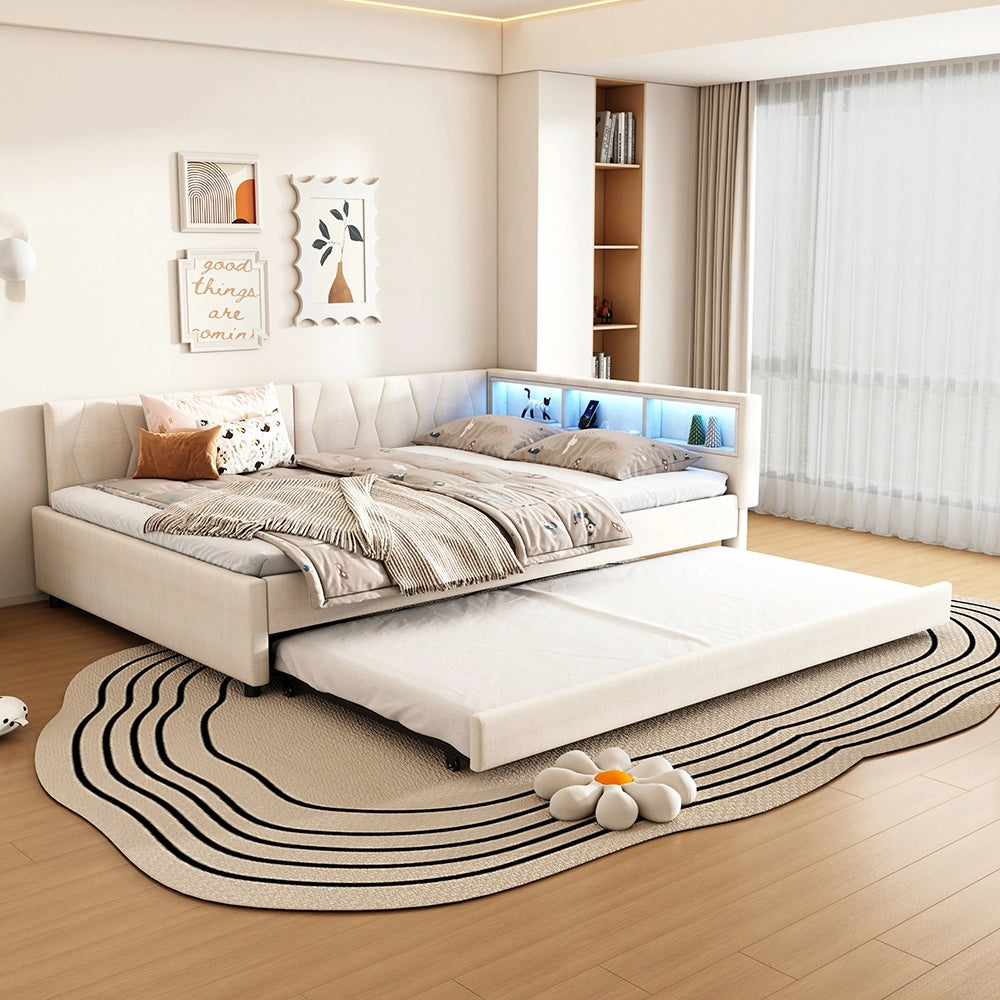 Daybed - Xylo - 140x200 cm LED USB gigogne beige