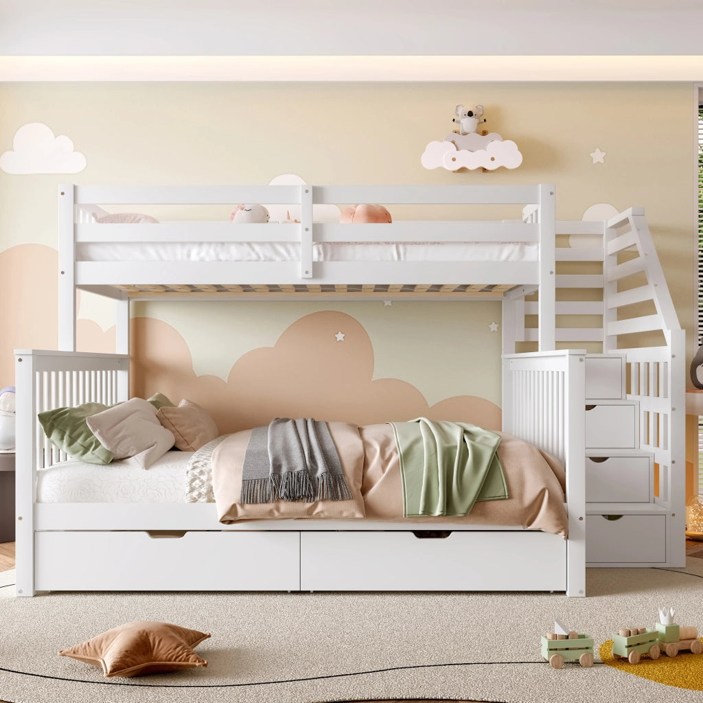 LETTO A CASTELLO 90x200/140x200 cm Bianco in legno di pino con cassetti