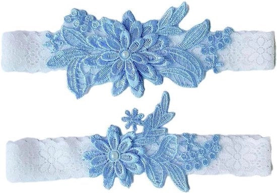 Accessori per la sposa - Accessorio per la sposa - Ornato con fiori - Blu - Gioielli per la sposa - Cintura per calze di seta - Ragazza sposa - Adatto per la sposa - 2 pezzi di cintura per calze, fermagamba