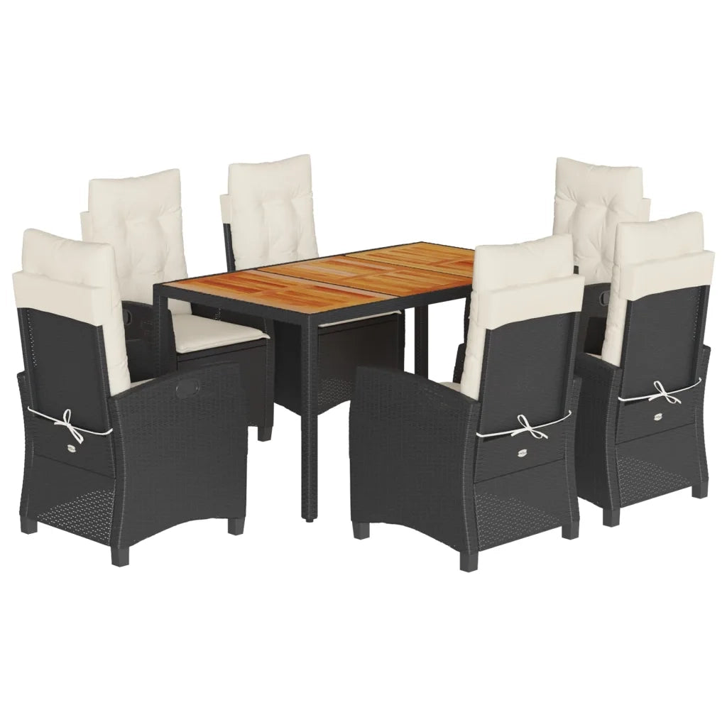 Set da Pranzo da Giardino 7 pz Nero con Cuscini in Polyrattan