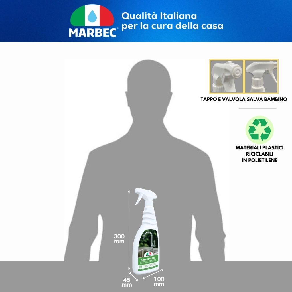 Detergente anticalcare delicato, pulizia efficace e brillantezza duratura Marbec SANI-KAL BIO - 750MLx6Pz
