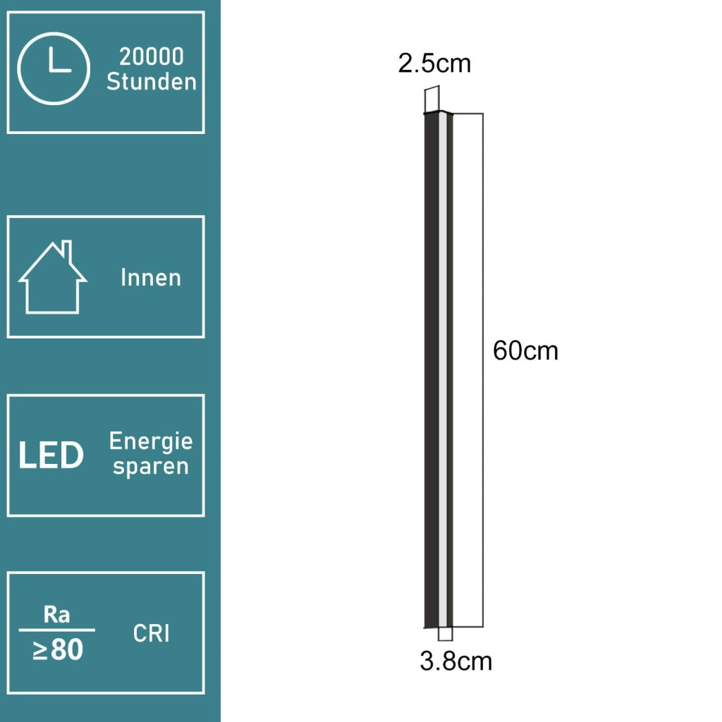 ZMH Applique da parete a LED per interni nera 60cm lampada da parete moderna 3000K per corridoio e camera da letto
