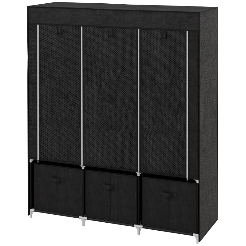 ARMADIO TESSILE con 2 aste, 5 ripiani e 3 cassetti 125x43x162,5 cm Nero