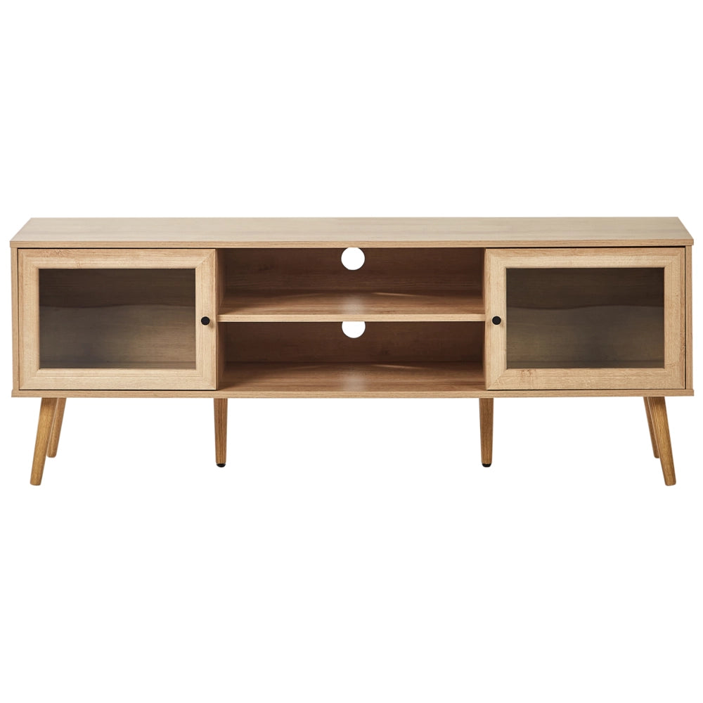 Mobile TV Legno chiaro Truciolato Gambe in legno di pino Mobile TV Credenza con ante in vetro Stile minimalista