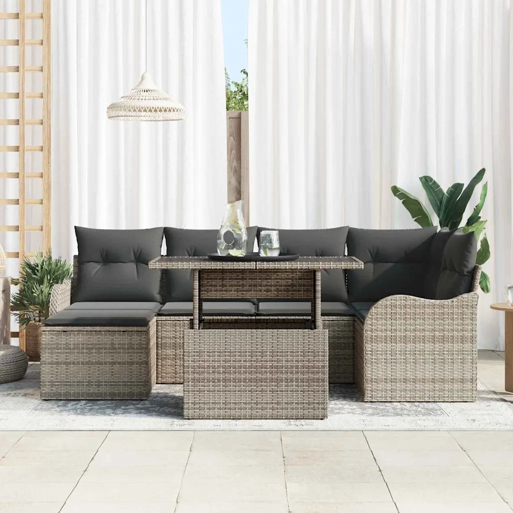 Set Divano da Giardino con cuscino 7 pcs Grigio Poly Rattan 3357232