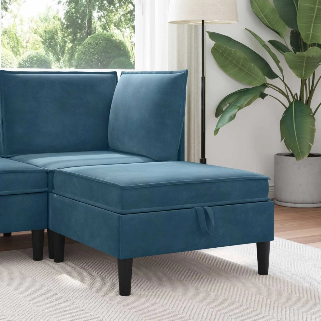 Pouf con Storage Blu Velluto 42027141