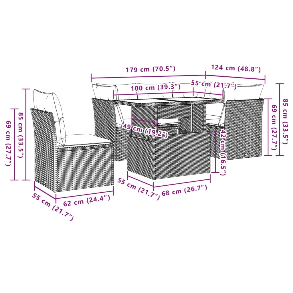Set Divano da Giardino 6 pz con Cuscini Beige in Polyrattan 3266588