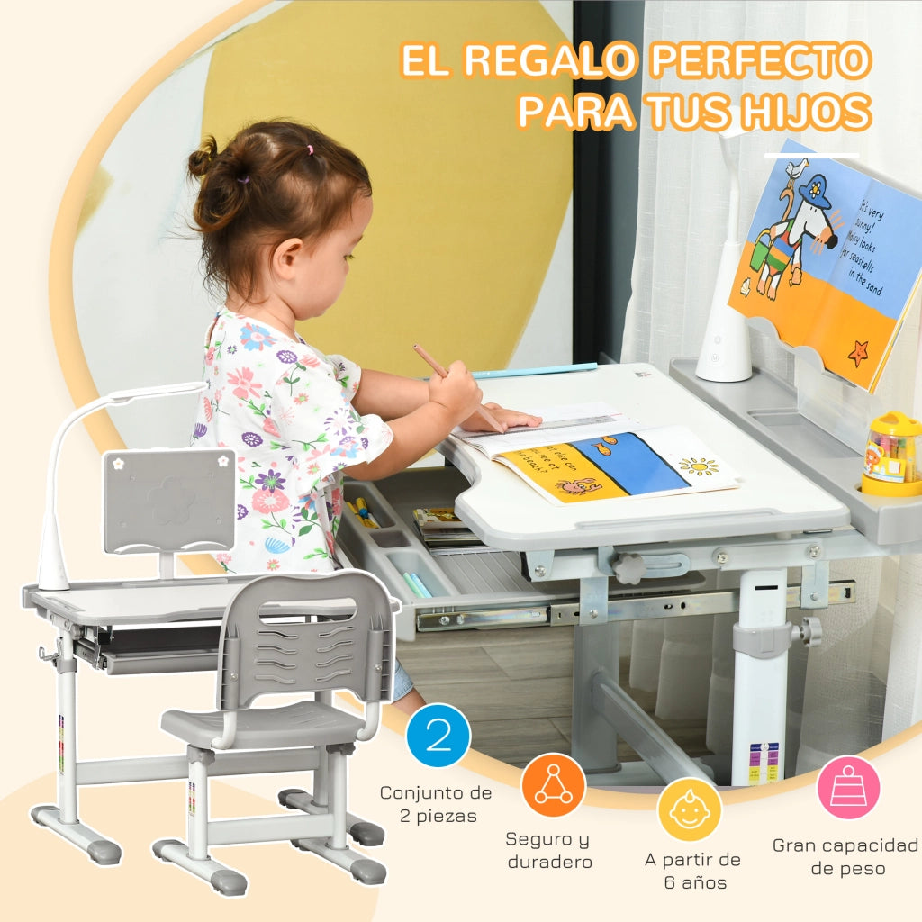Scrivania per Bambini con Sedia ¨C zephmum ¨C Grigio