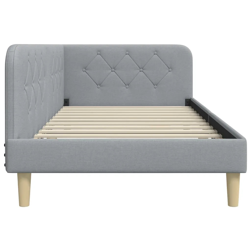 Cornice del letto ad angolo Grigio chiaro 90 x 200 cm Tessuto