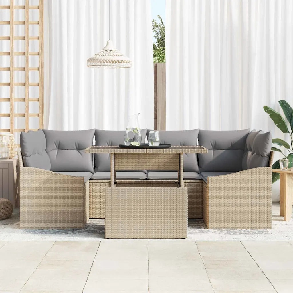 Set Divano da Giardino 7 pcs beige e grigio chiaro polyrattan