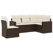 Set Divano da Giardino 5 pz | Set Salotto da Giardino con Cuscini Marrone in Polyrattan
