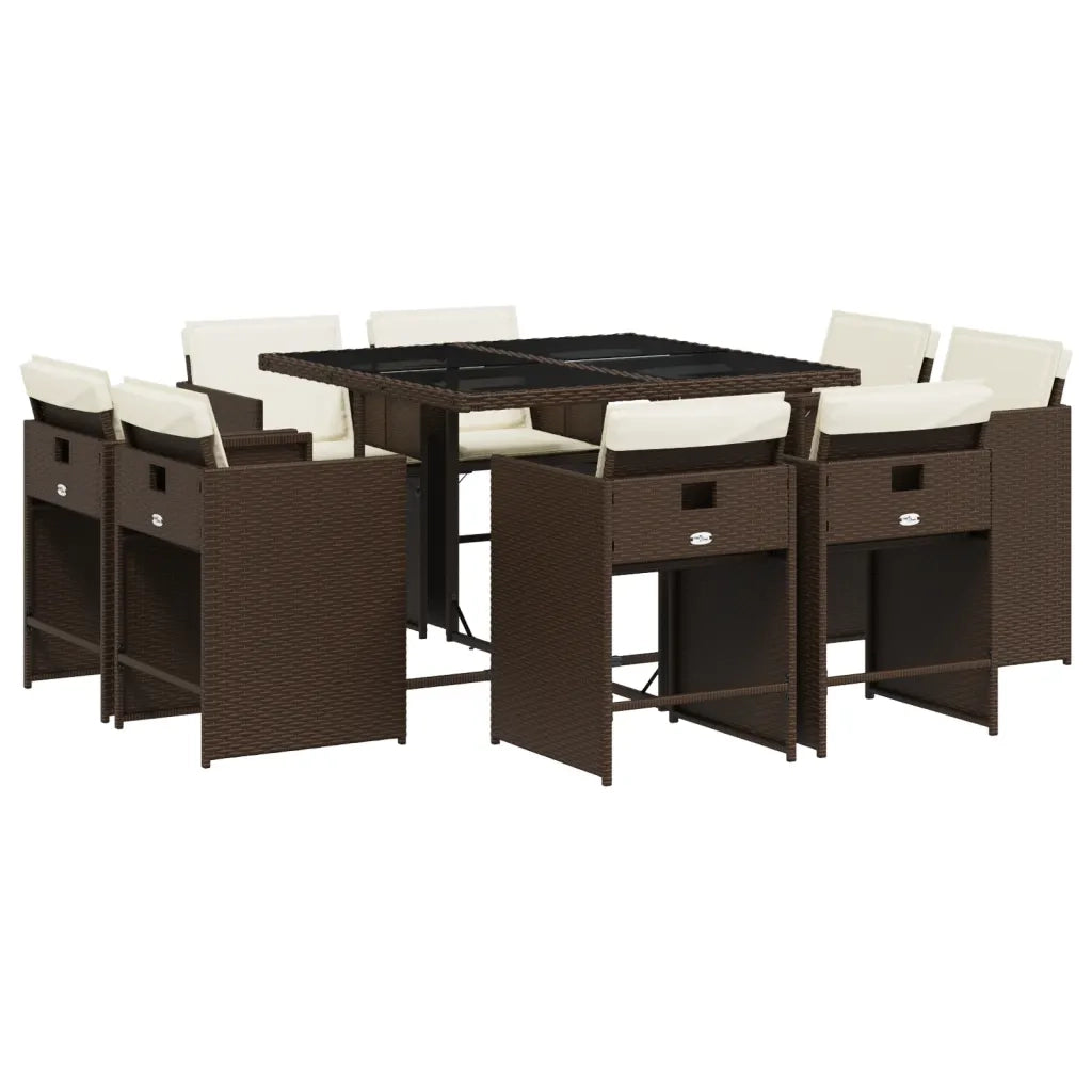 Set da Pranzo da Giardino 9pz con Cuscini Marrone in Polyrattan 3277964