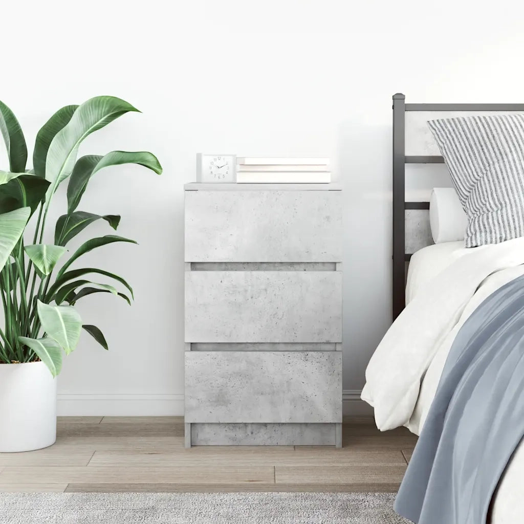 Comodino | Armadio da Notte | Mobiletto da notte con 3 Cassetti Grigio Cemento 39x35x65 cm