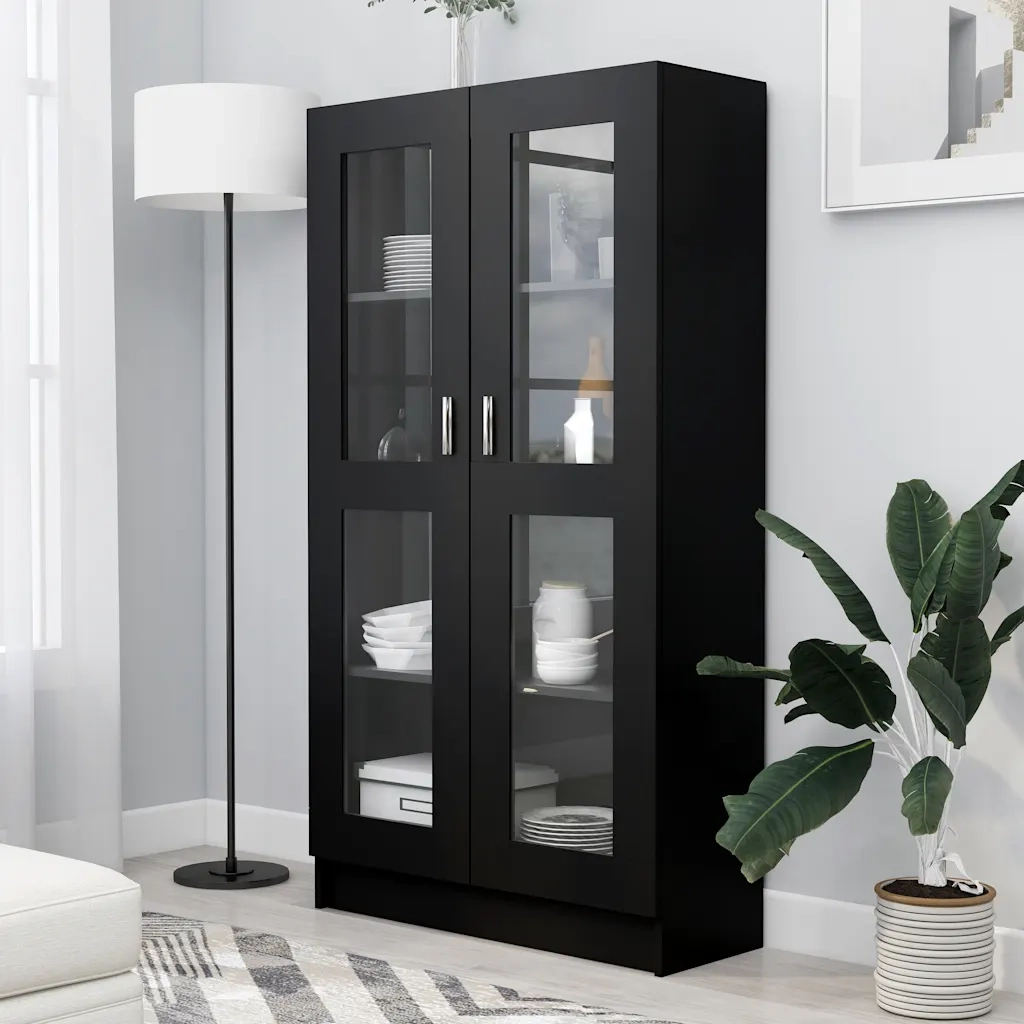 Armadietto con Vetrina Nero 82,5x30,5x150 cm Legno Multistrato 802760
