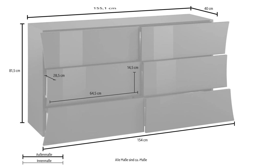 Comò cassettiera camera da letto 6 cassetti bianco lucido Arco Sideboard
